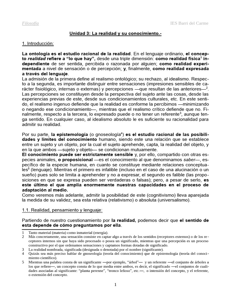 3 - La Realidad y Su Conocimiento | PDF | Verdad | Conocimiento