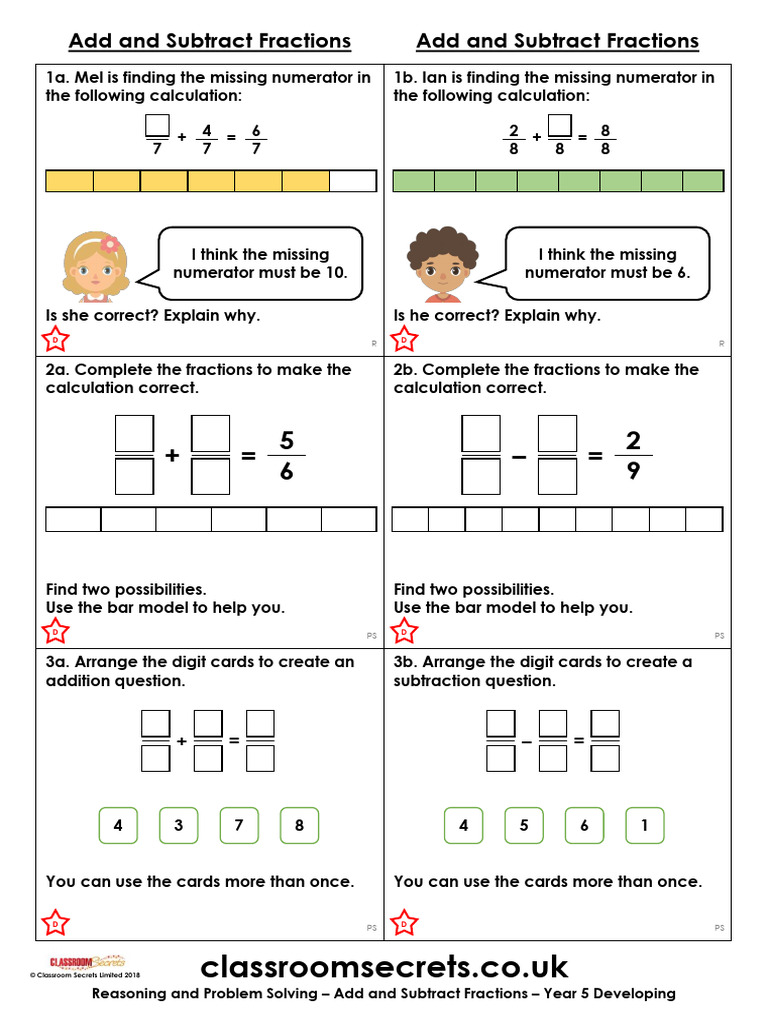Add and Subtract Fractions Guide | PDF | Numbers | Mathematical Notation