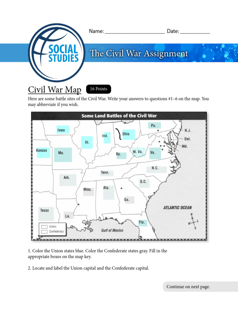 Civil War Map and Assignment Guide | PDF | American Civil War | Union ...