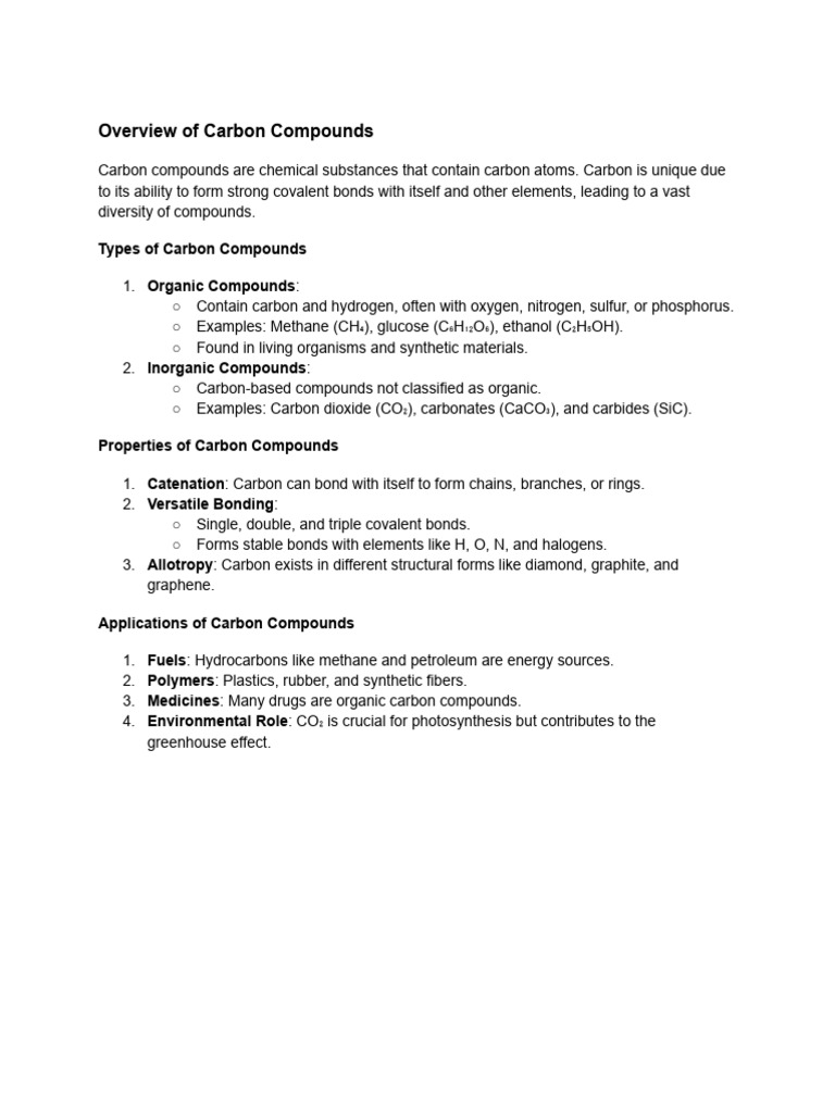 Carbon Compounds Notes Pdf