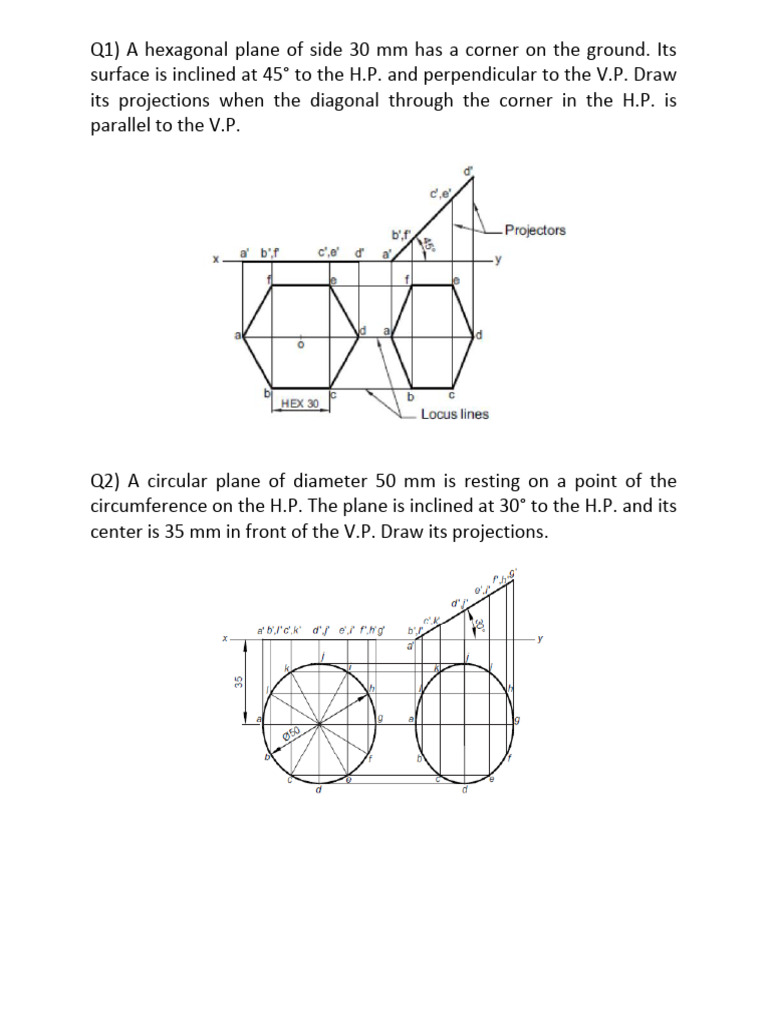 Projections of Hexagonal and Circular Planes | PDF | Circle | Perpendicular