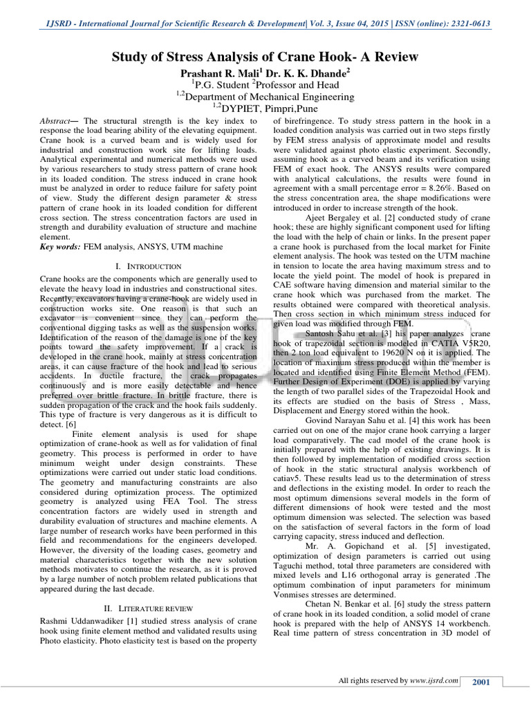 3 Doc Que Li (Study of Stress Analysis of Crane Hook - A Review) | PDF ...