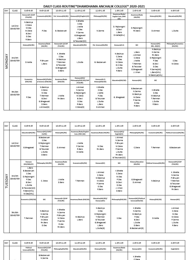 Daily Class Routine 2020-2021 DAC | PDF