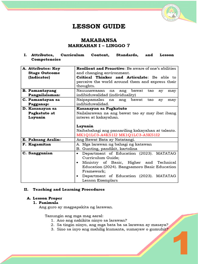 Lesson Guide: Makabansa | PDF