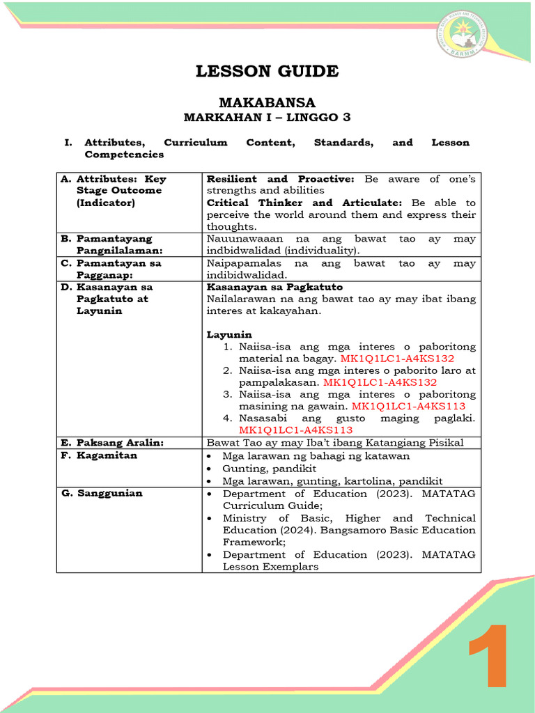 Lesson Guide: Makabansa | PDF