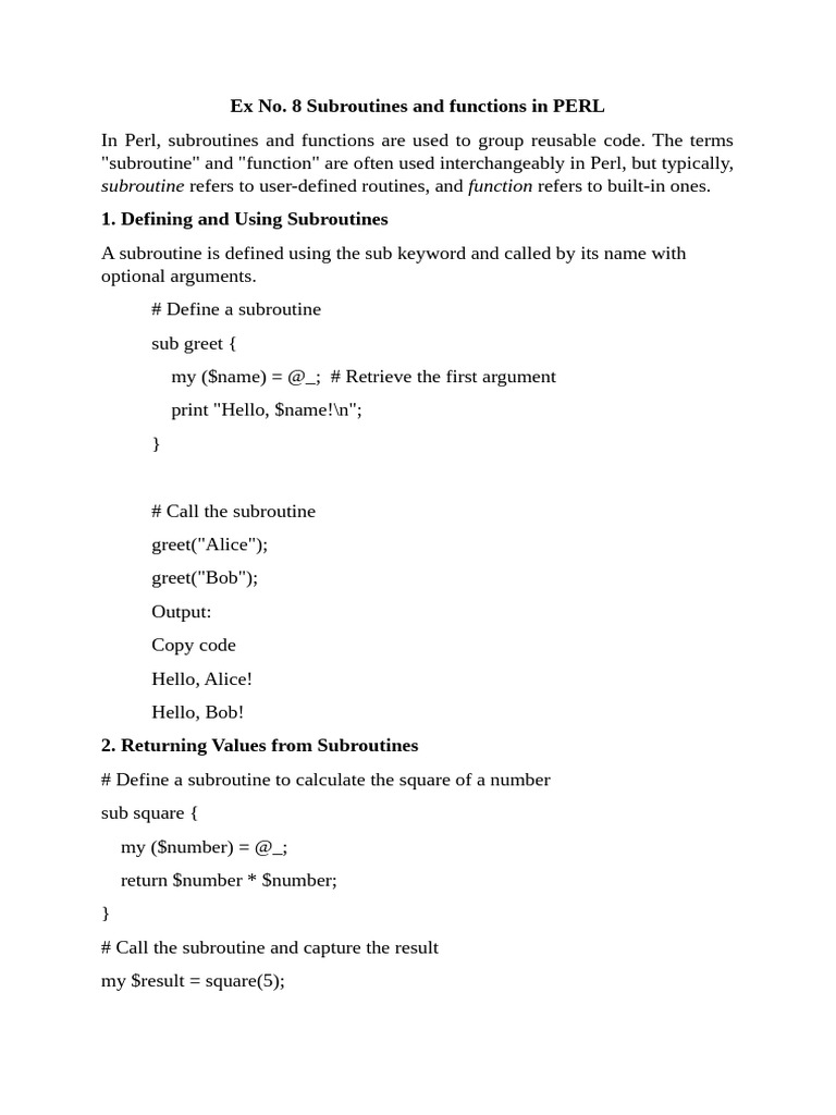 Perl Subroutines and Functions Guide | PDF