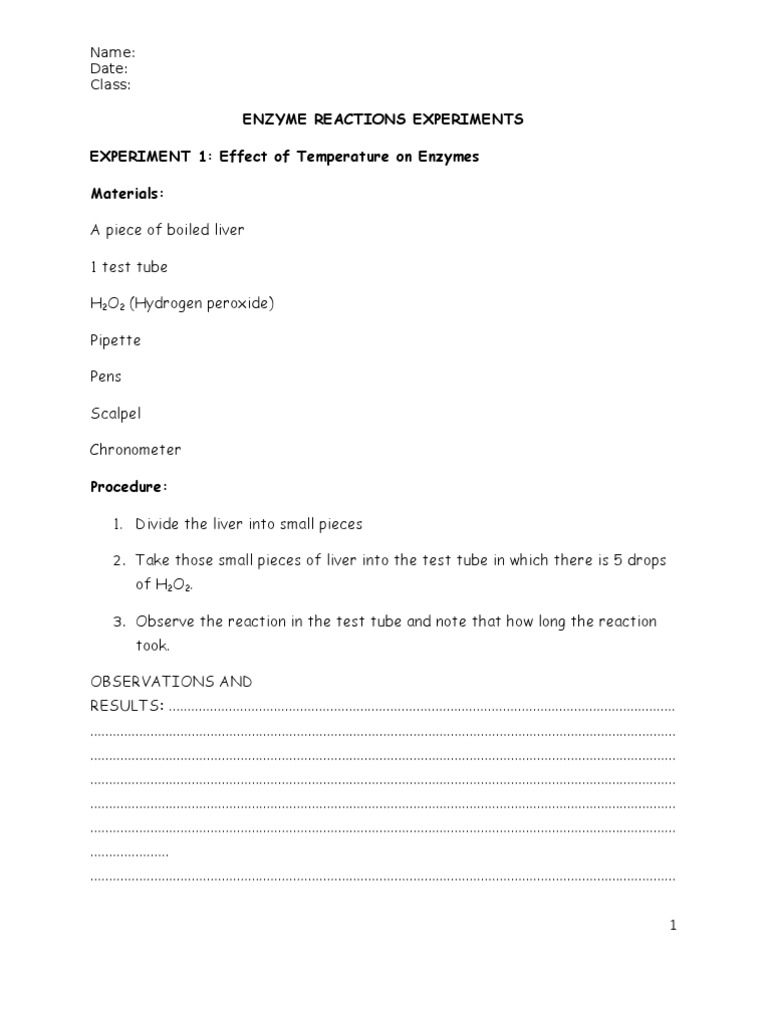 Enzyme Reaction Rate Experiments | PDF