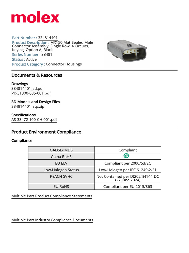 MX150 Mat-Sealed Connector Specs | PDF | Electrical Connector ...