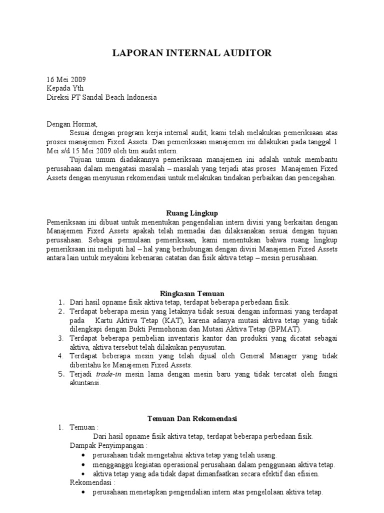 Laporan Internal Auditor