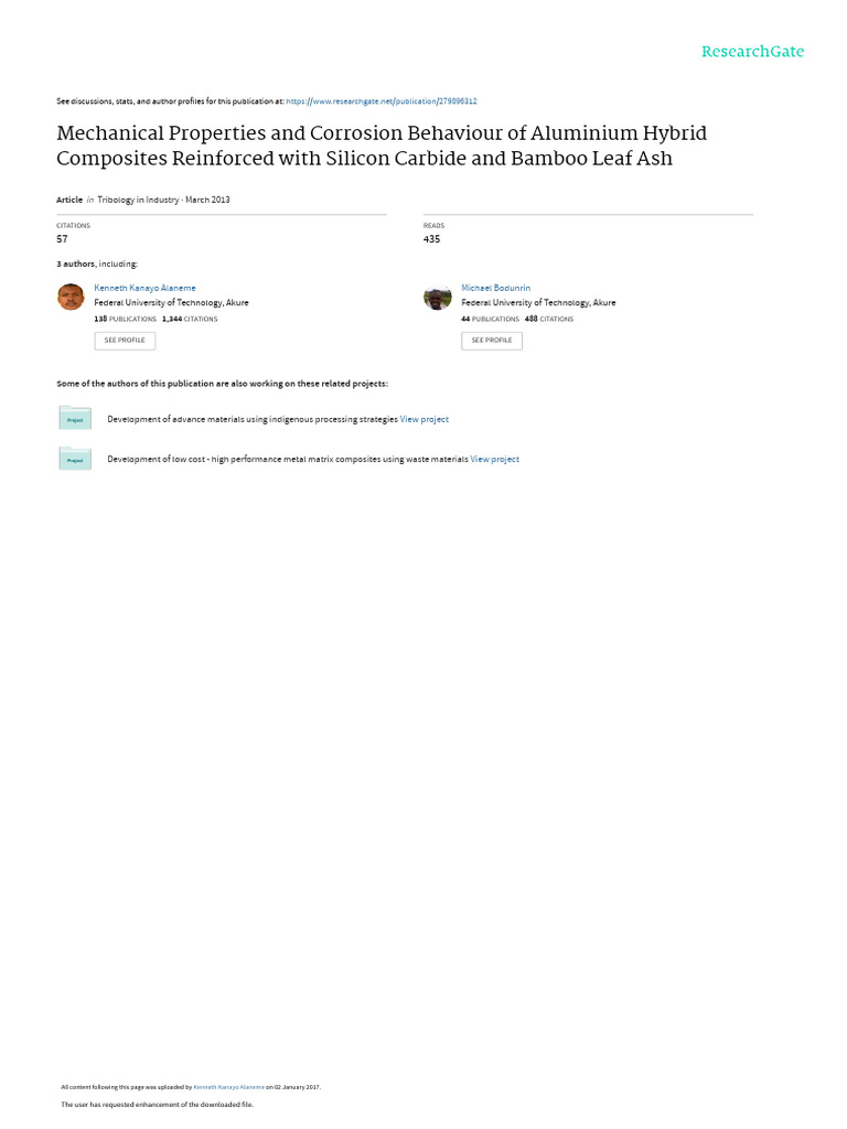 Mechanical Properties and Corrosion Behaviour of Aluminium Hybrid | PDF ...