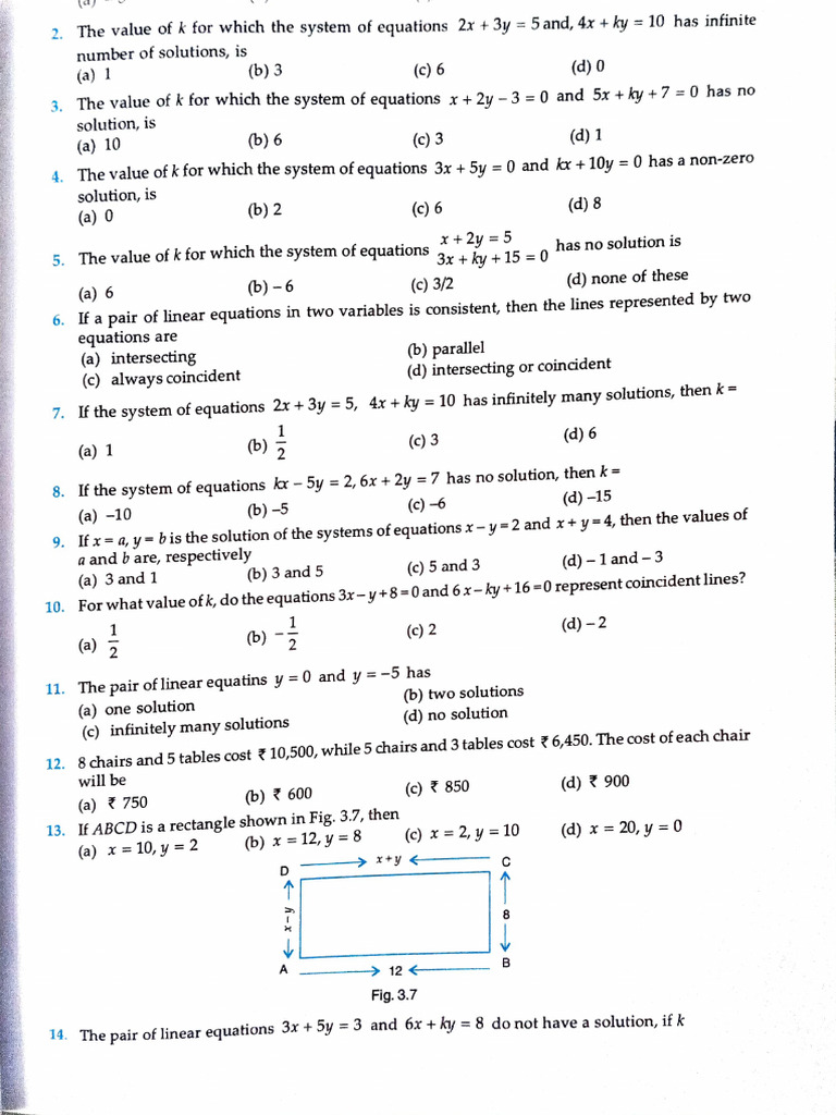 Ch-3 (Pair of Linear Equation in 2 Variable) | PDF | Equations ...