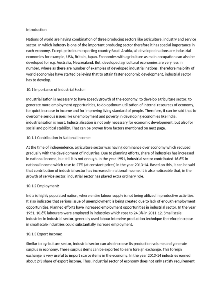Industrial Sector Overview for Class 10 | PDF | Labour Economics ...