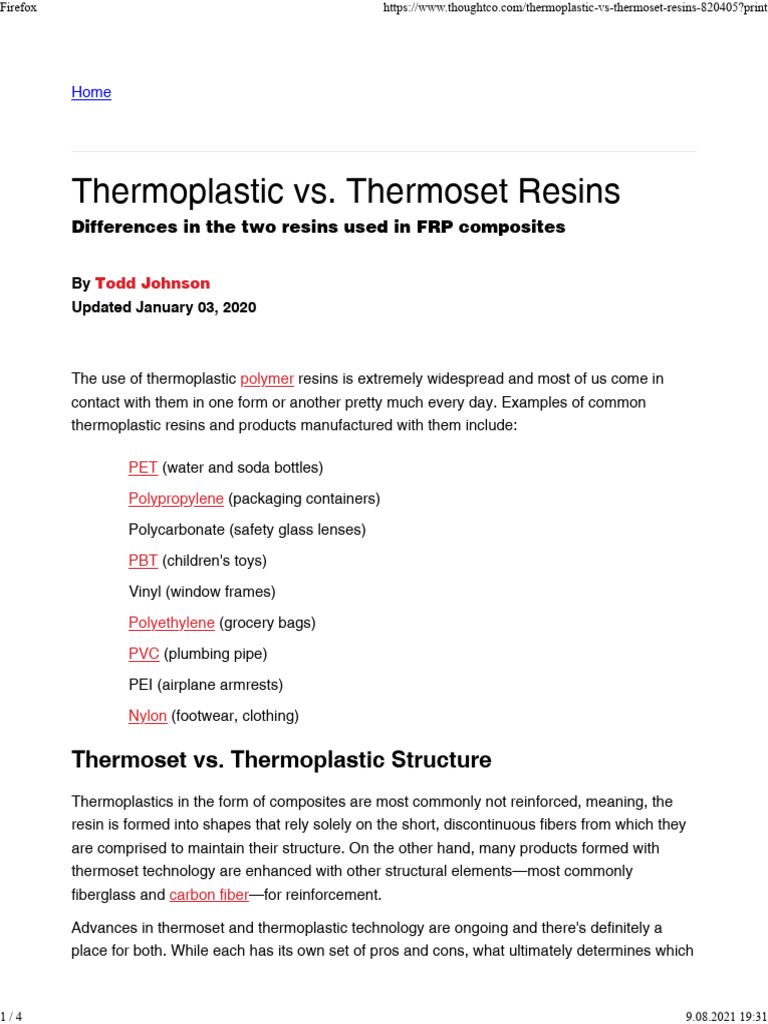 Thermoplastic Vs Thermoset Resins 820405 | PDF | Composite Material ...