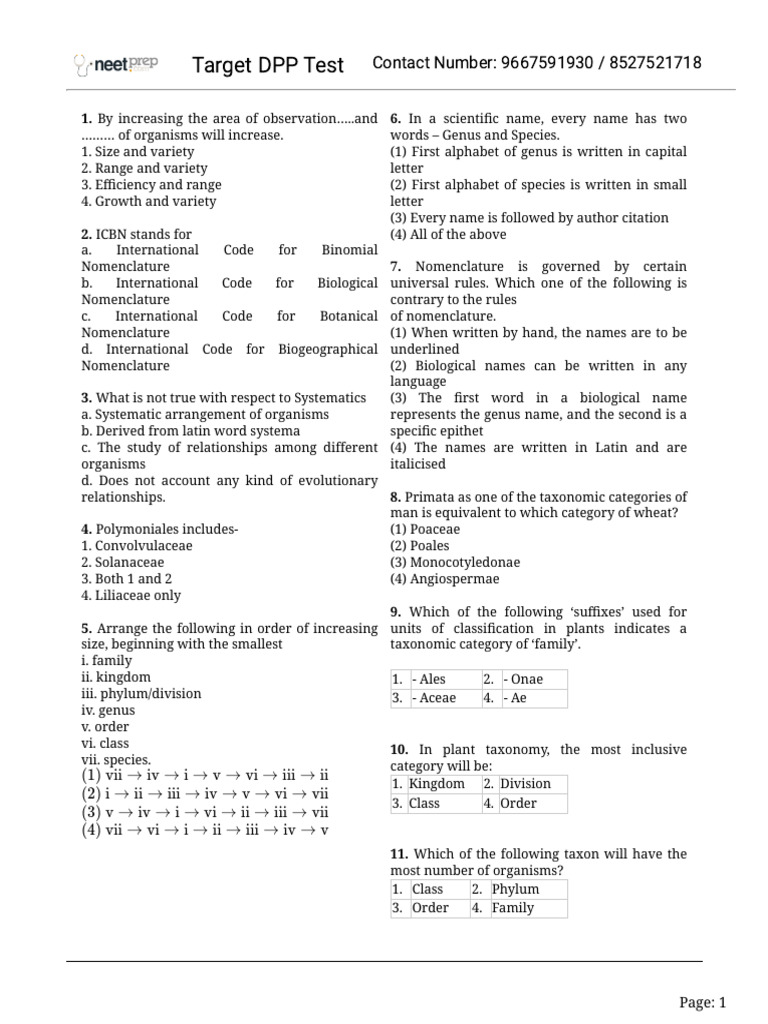 Target DPP class note | PDF | Taxonomy (Biology) | Genus