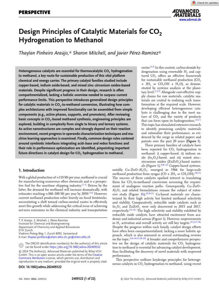 CO2 Hydrogenation to Methanol Catalysts | PDF | Catalysis | Hydrogenation