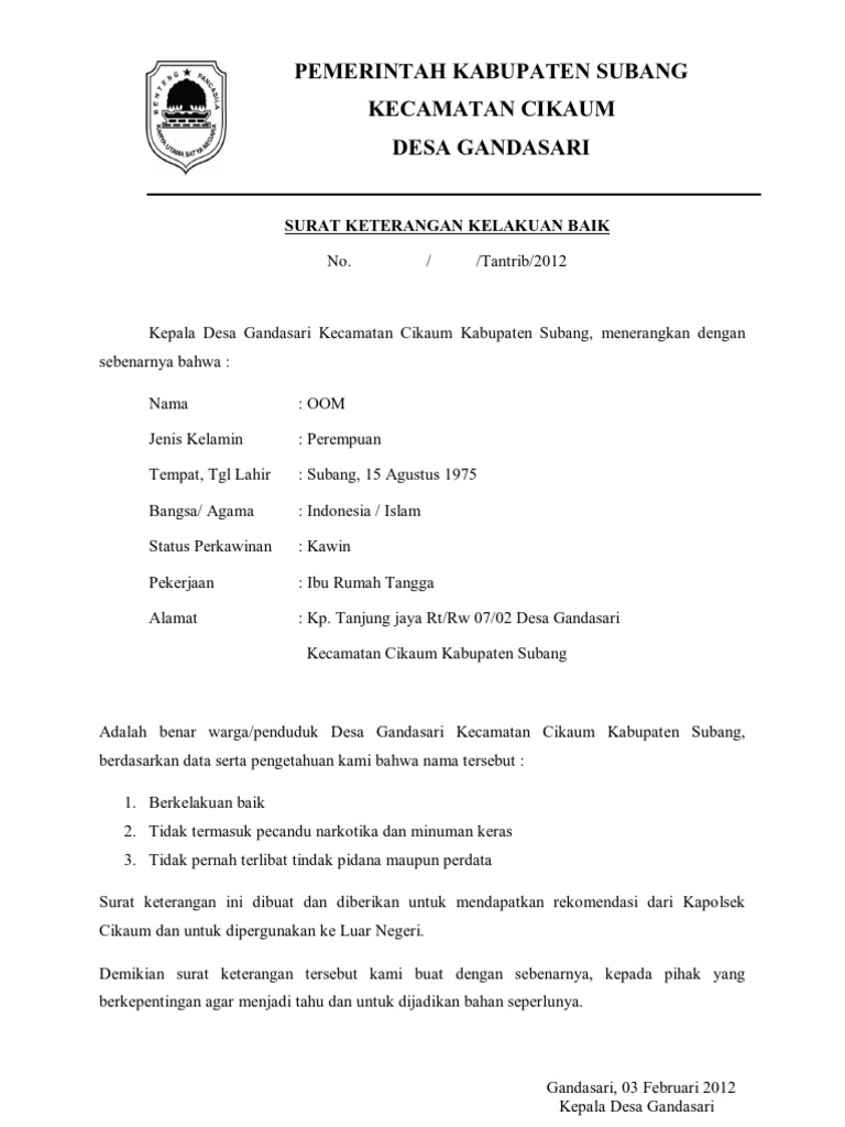 Surat Kelakuan Baik