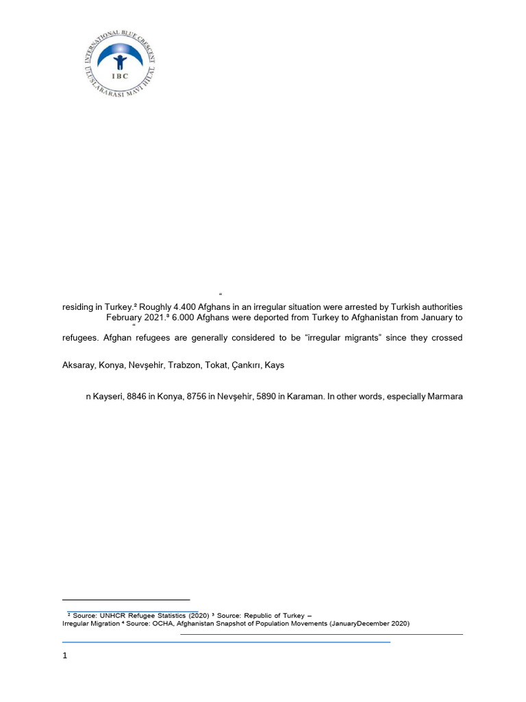 IBC - Information Note On Afghan Refugees Turkey - August 2021 | PDF ...