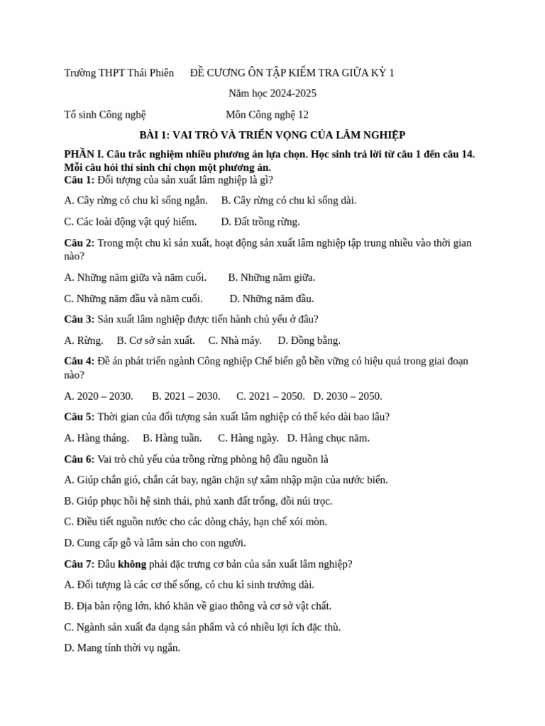 Đề Cương 12 HS | PDF