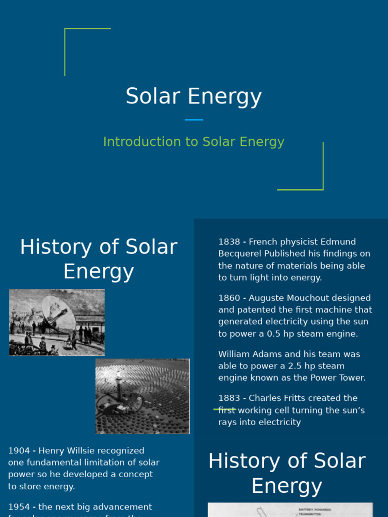 Solar Energy: A Historical and Technical Overview | PDF | Energy ...