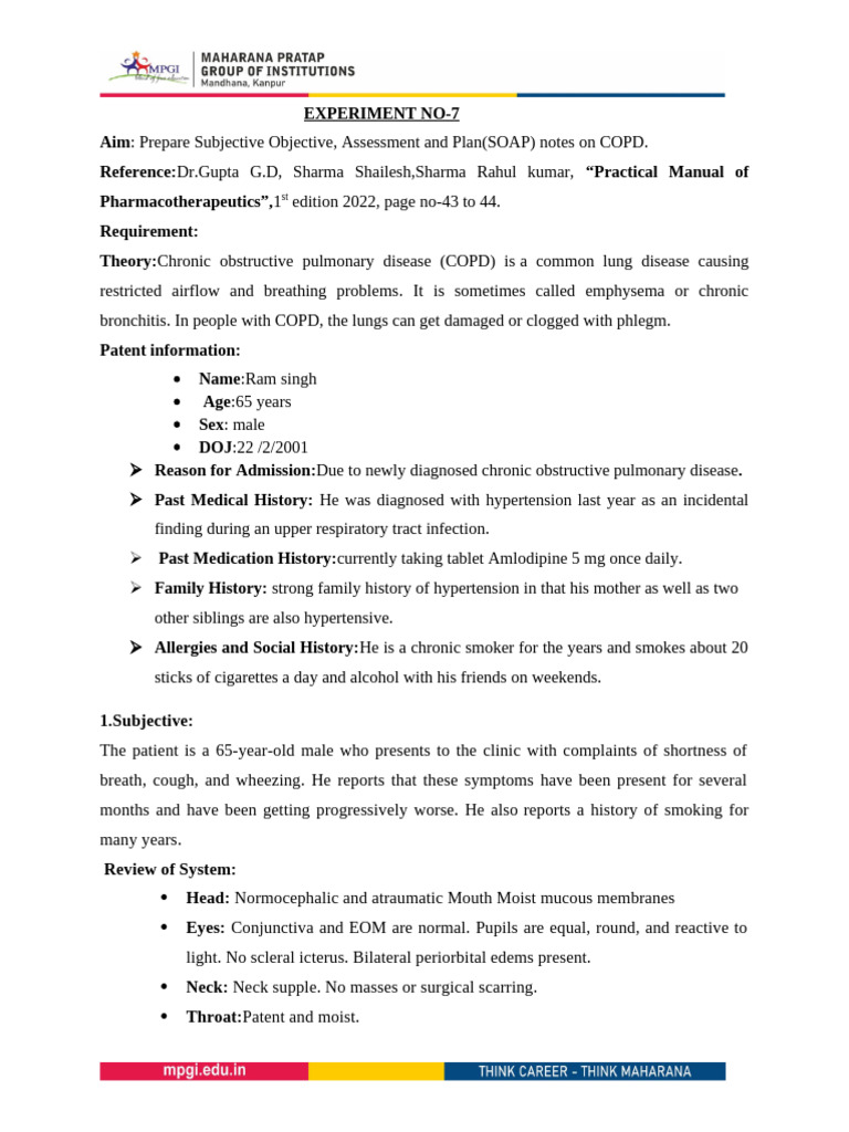 SOAP Notes for COPD Management | PDF | Chronic Obstructive Pulmonary ...