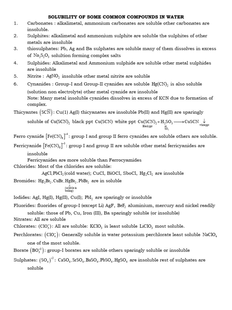 Solubility of Some Compounds in Water - 241205 - 005417 | PDF | Acid ...