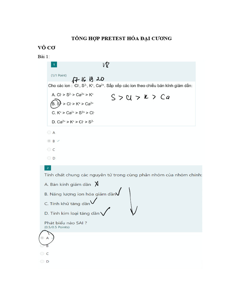 T NG H P Pretest Hóa Đ I Cương | PDF
