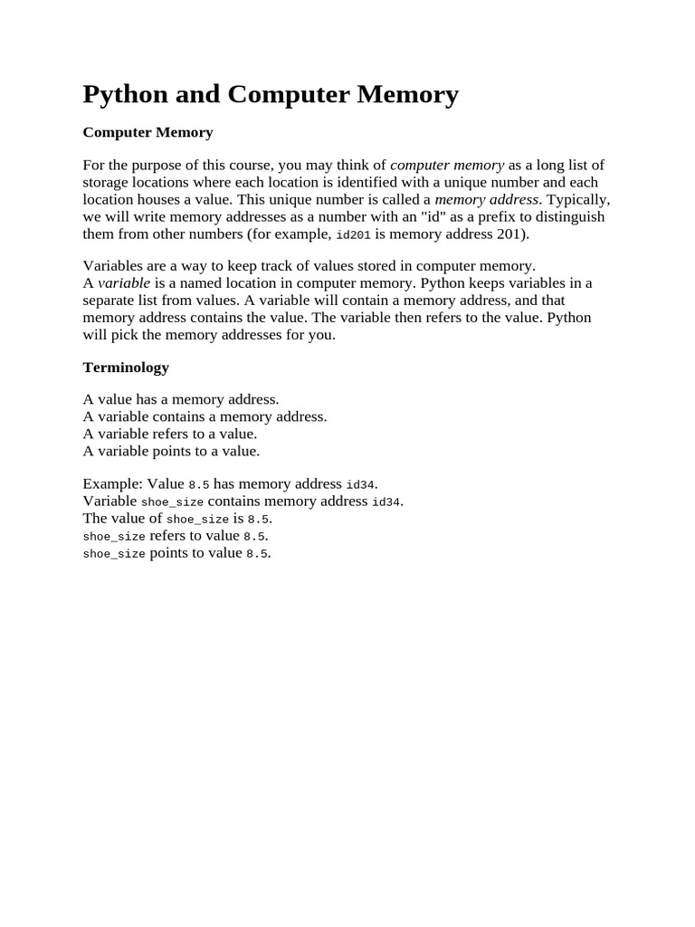 Python and Computer Memory | PDF