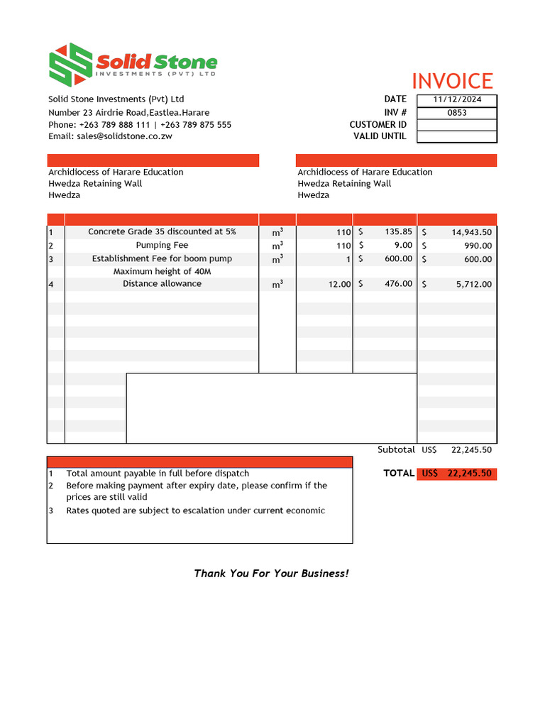 Harare Education Invoice Summary | PDF