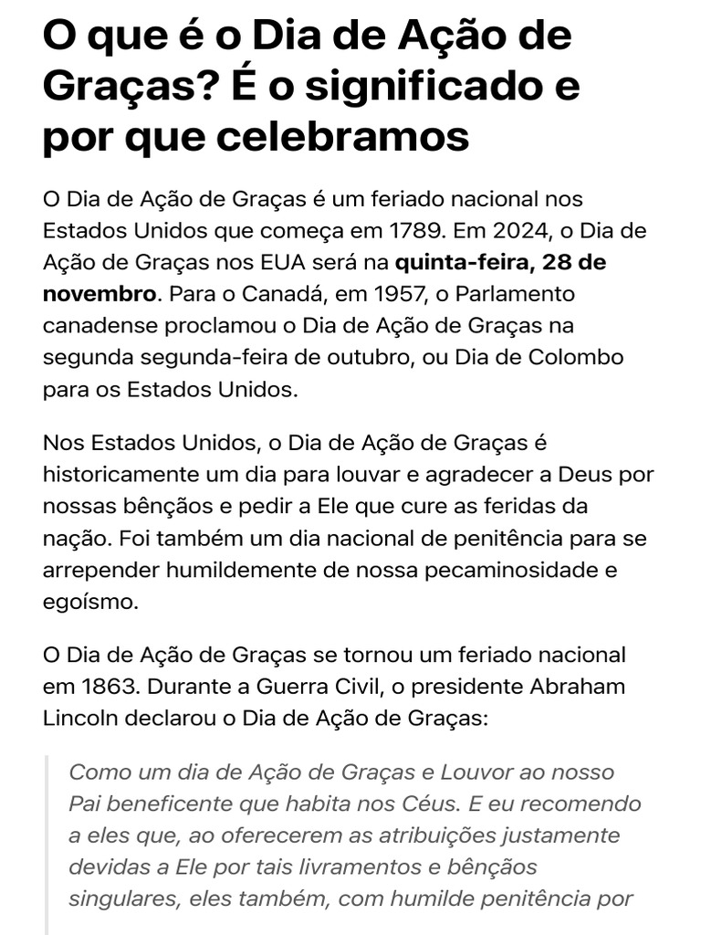 Significado do Dia de Ação de Graças | PDF | Oração | Dia de Ação de Graças