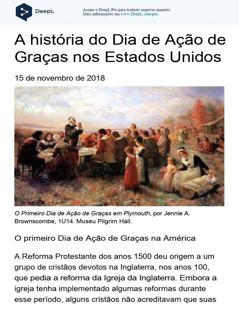 A História do Dia de Ação de Graças | PDF | Colônia de Plymouth | Dia ...