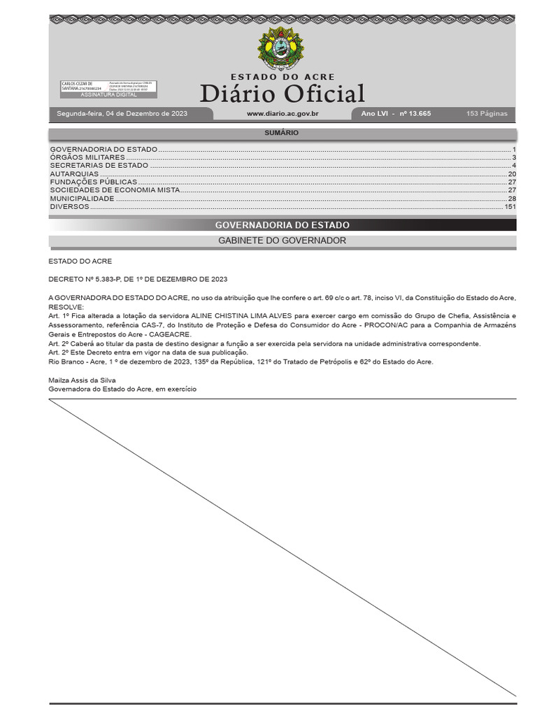 Diário Oficial do Acre - 04/12/2023 | PDF