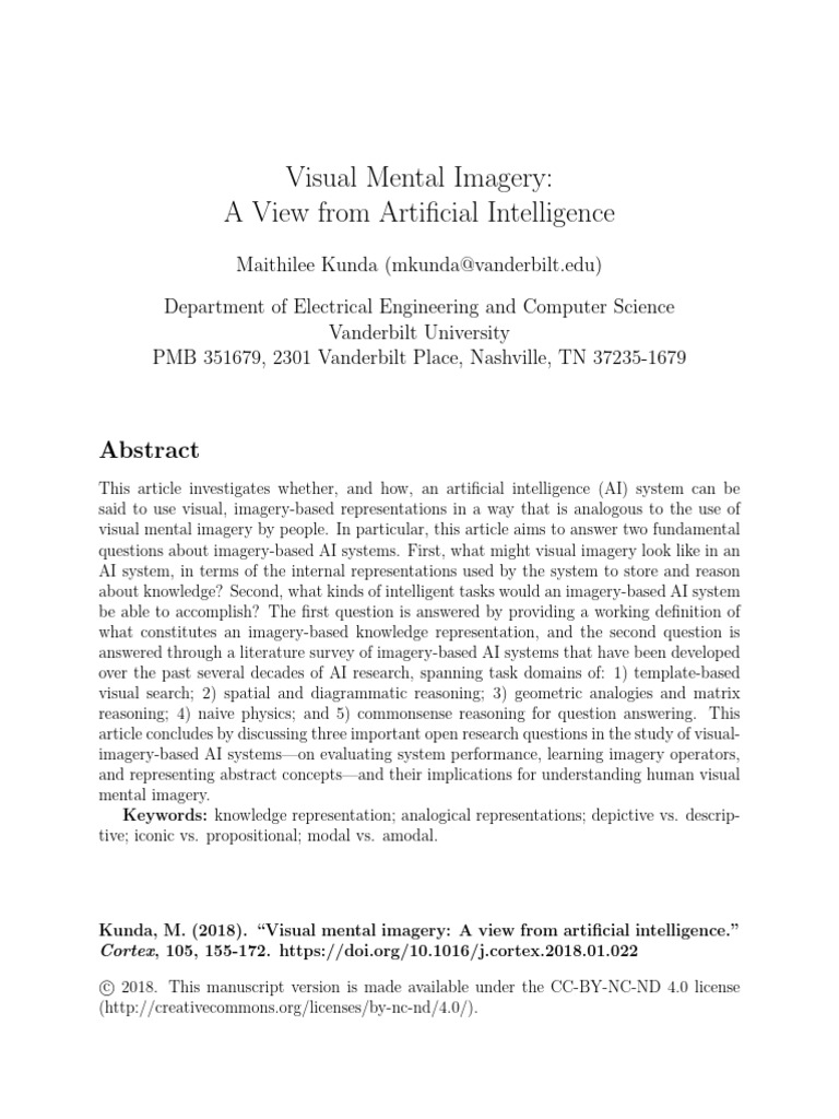 Kunda 2018 Visual Mental Imagery A View From Artificial Intelligence ...