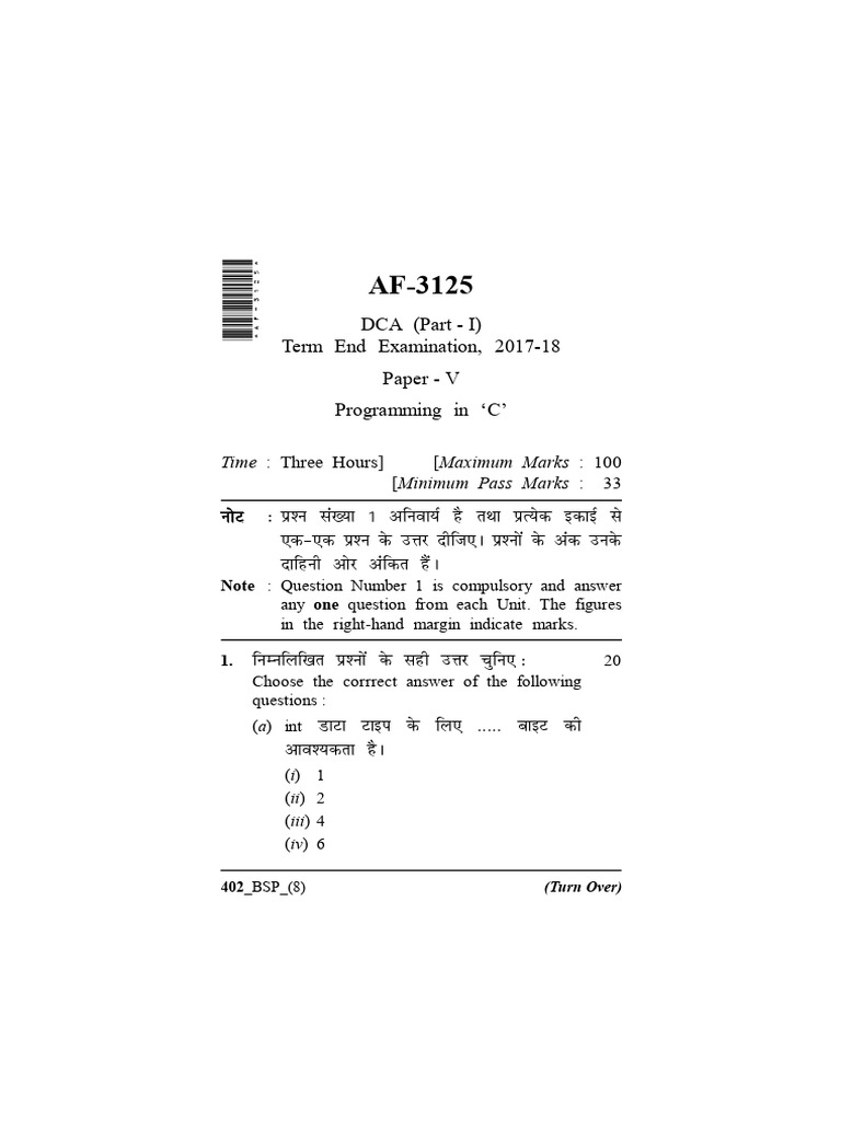 C Programming Exam Questions & Answers | PDF | C (Programming Language ...