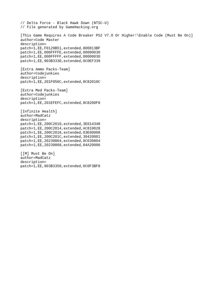 Delta Force Black Hawk Down Cheats PDF