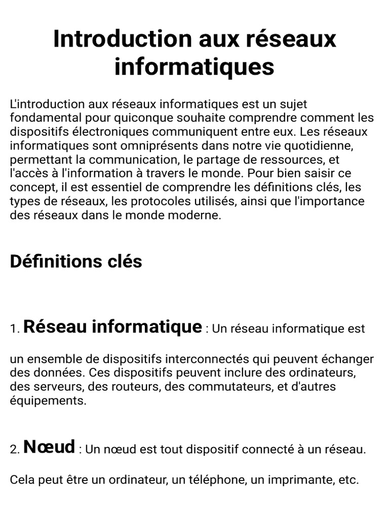 Introduction aux réseaux informatiques | PDF | Réseau informatique | l ...