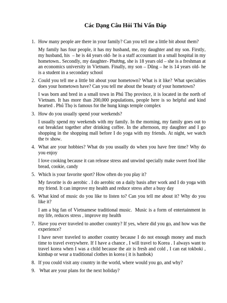 Dang Cau Hoi Thi Van Dap 1 | PDF