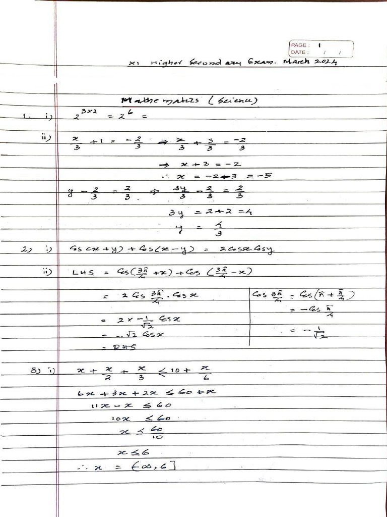 Plus One Maths Board Exam 2024 Answer Key | PDF