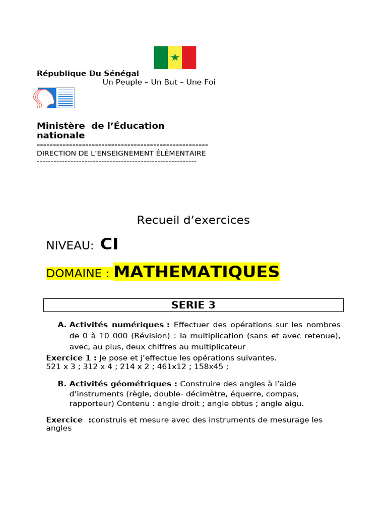 Exercices de Mathématiques CI | PDF