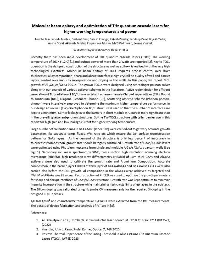 THz Quantum Cascade Lasers MBE Optimization | PDF | Gallium Arsenide ...