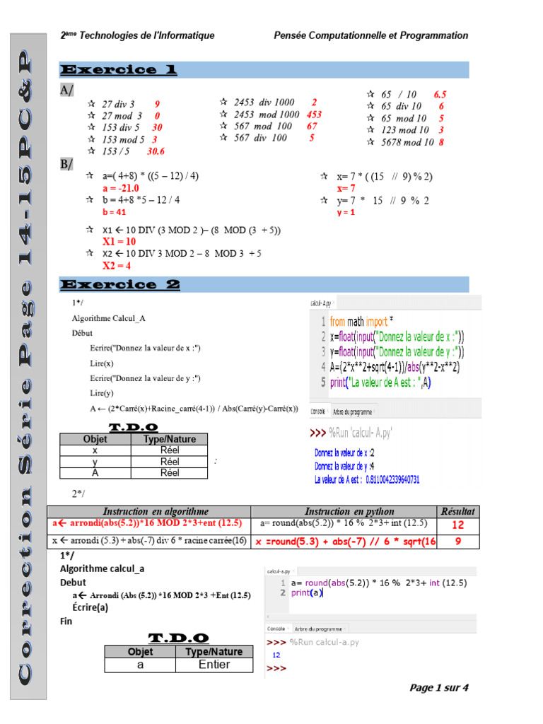 Algorithmes de Programmation en Python | PDF | Interactions de ...