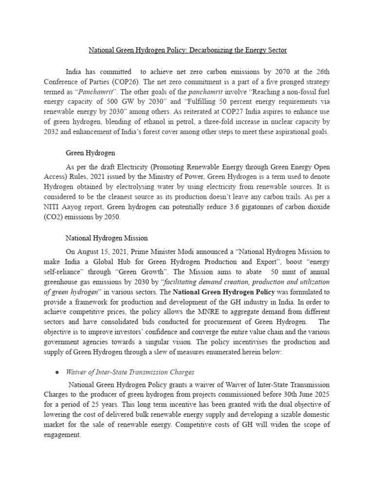 National Green Hydrogen Policy Overview | PDF | Renewable Energy ...