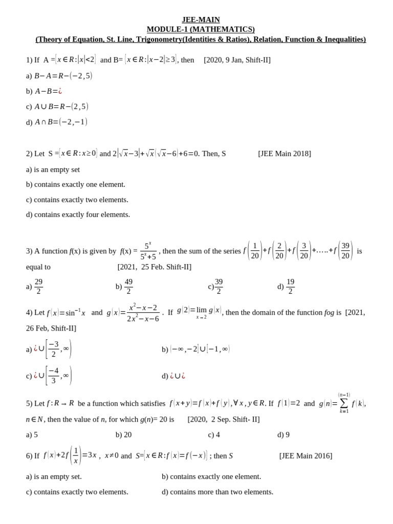 Jee-Main-Maths Module-1 | PDF | Mathematical Analysis | Mathematical ...