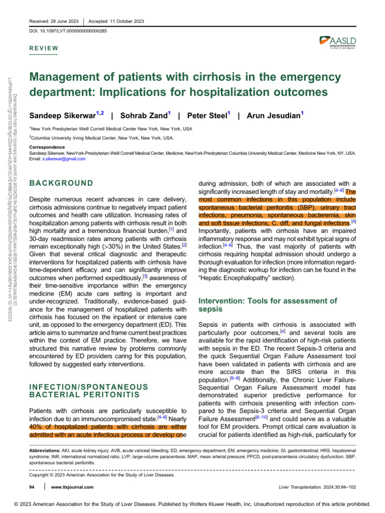 Cirrhosis Management in Emergency Care | PDF | Cirrhosis | Medicine