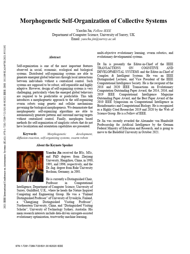 Morphogenetic Self-Organization of Collective Systems | PDF | Self ...