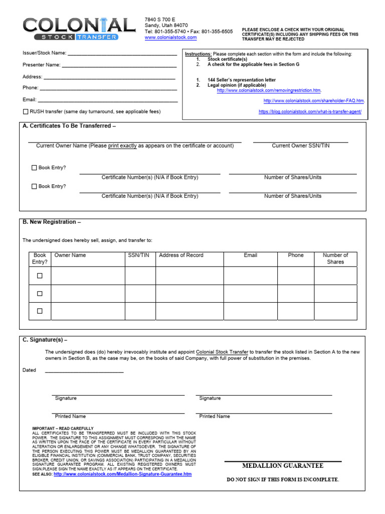 Stock Transfer Instructions and Fees | PDF | Cost Basis | Corporations