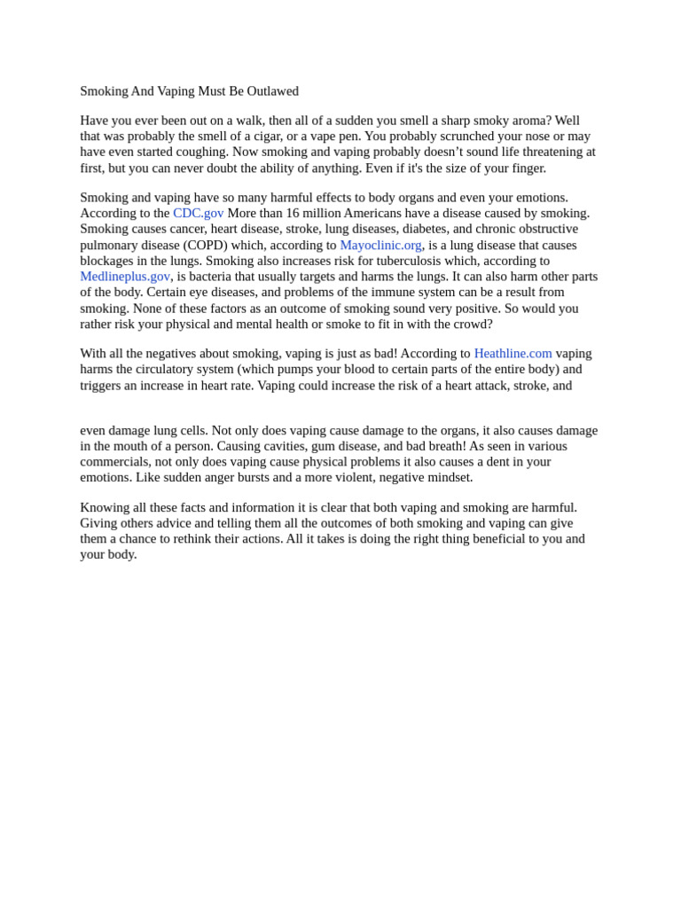 Dangers of Smoking and Vaping Explained | PDF