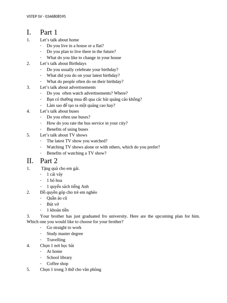 VSTEP Speaking Topics Guide | PDF | Cost Of Living | Fast Food