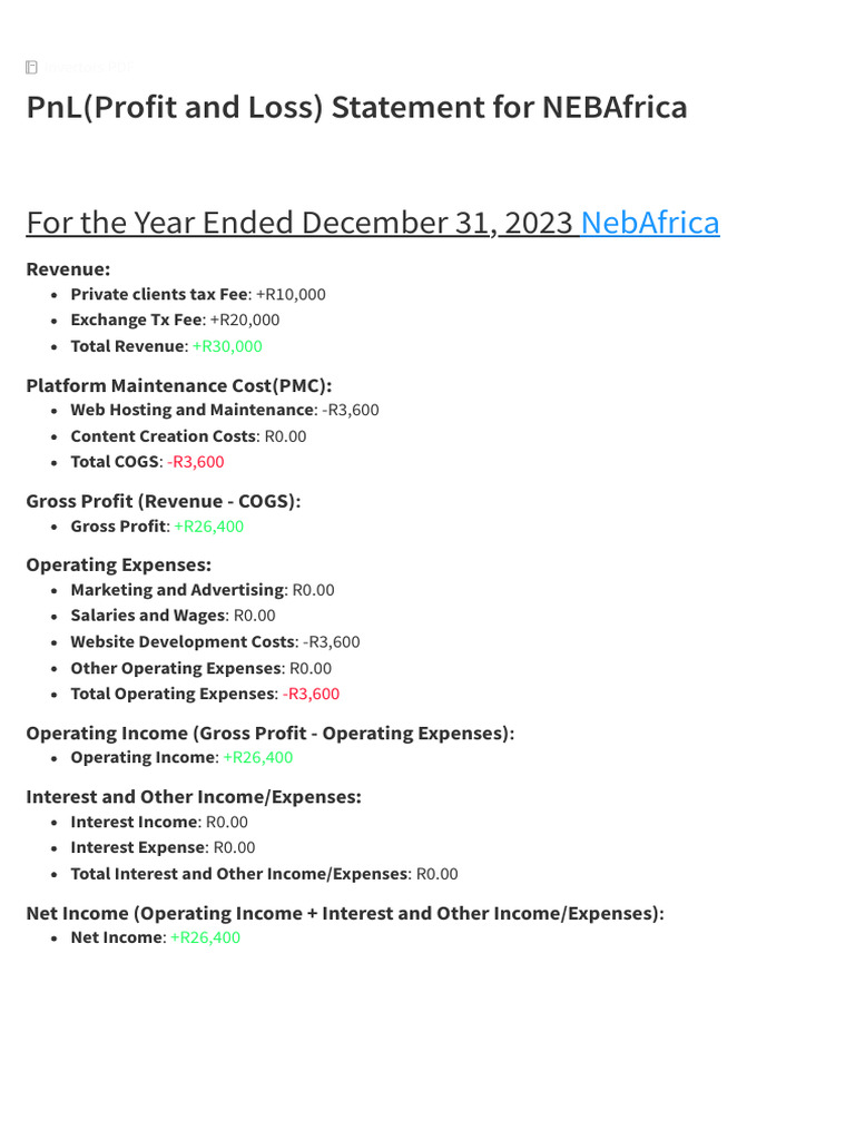 NebAfrica 2023 PnL Statement | PDF