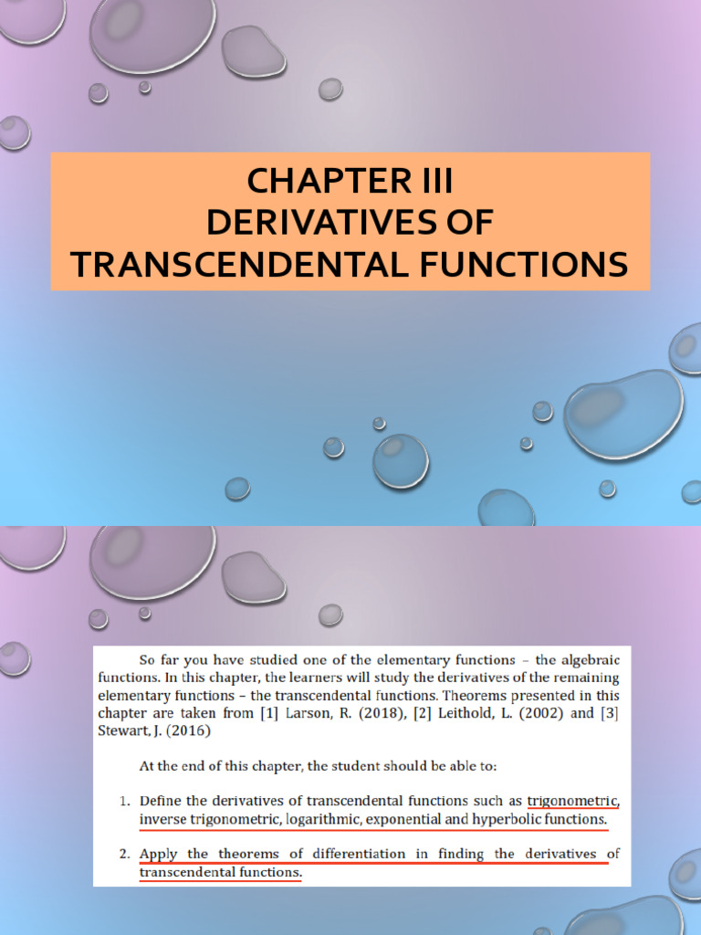 CHAPTER III (PART 1) - DERIVATIVES OF TRANSCENDENTAL FUNCTIONS | PDF ...