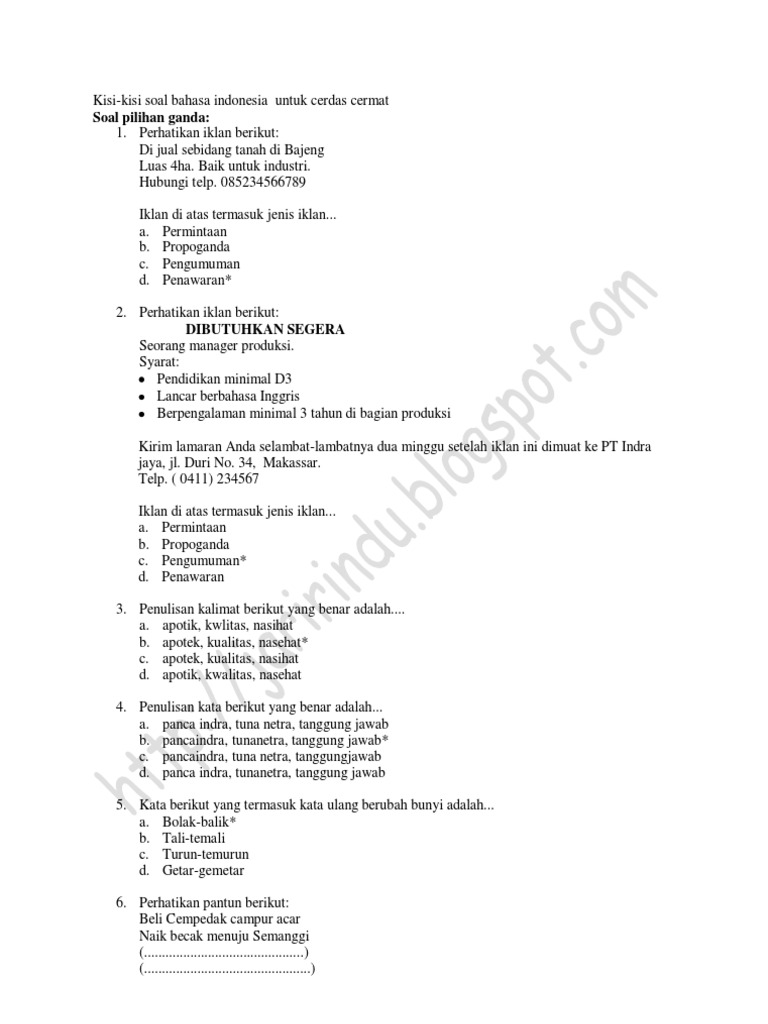 Soal Cerdas Cermat Guru Paud